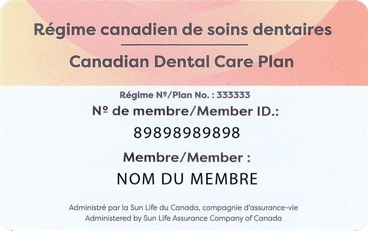 Exemple de carte de membre du Régime canadien de soins dentaires